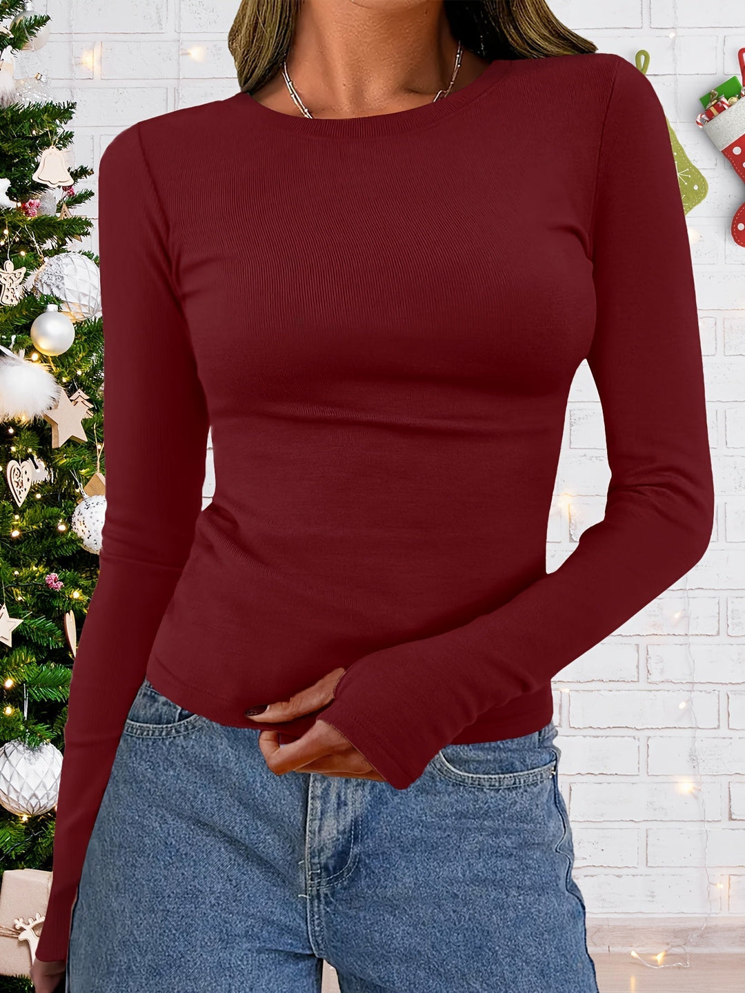 Damen Langarm-Top mit Rundhalsausschnitt für Herbst & Winter – Vivienne