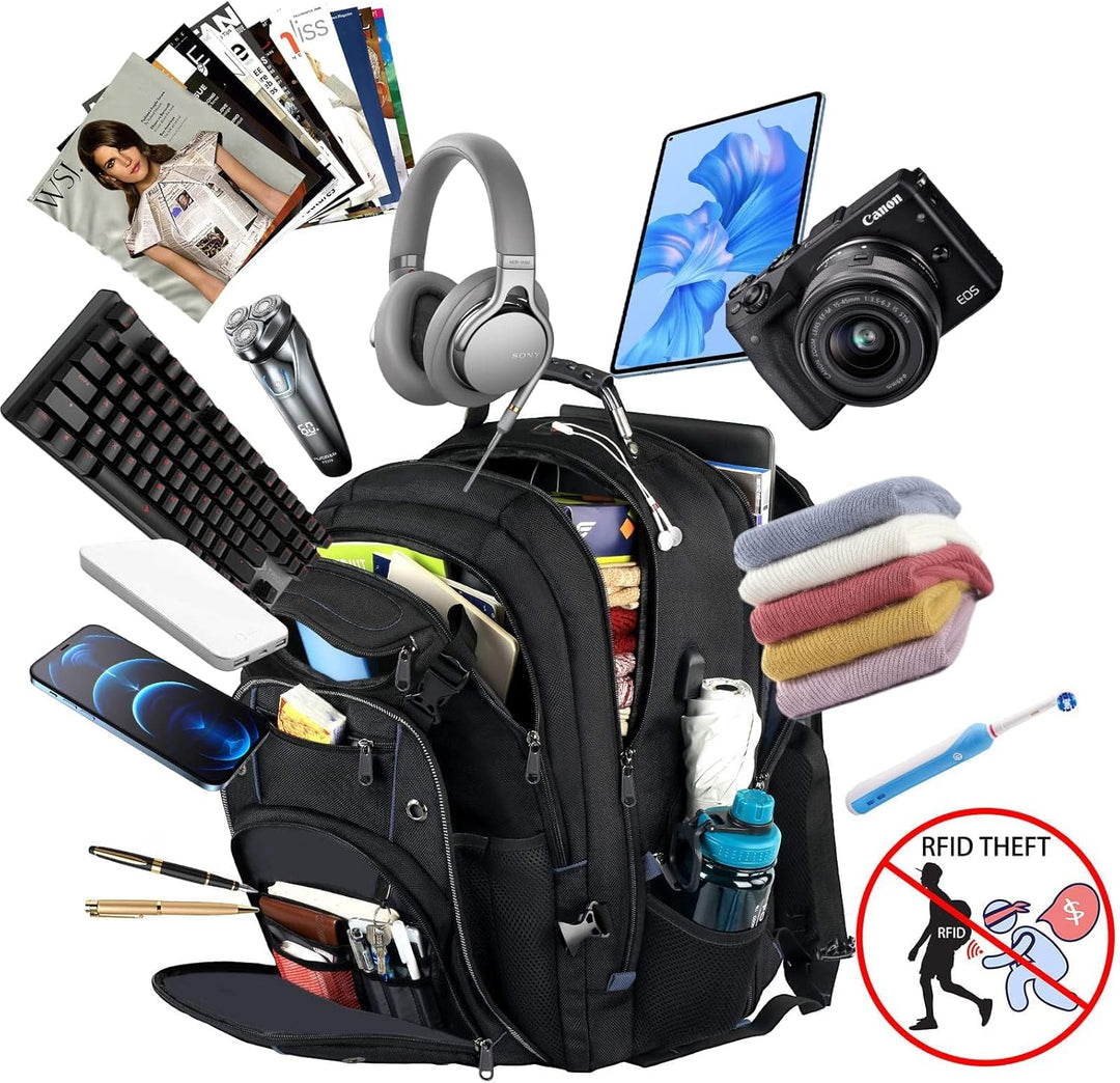 55-L-Extragroßer Reise-Laptoprucksack mit USB-Ladefunktion und RFID-Schutz