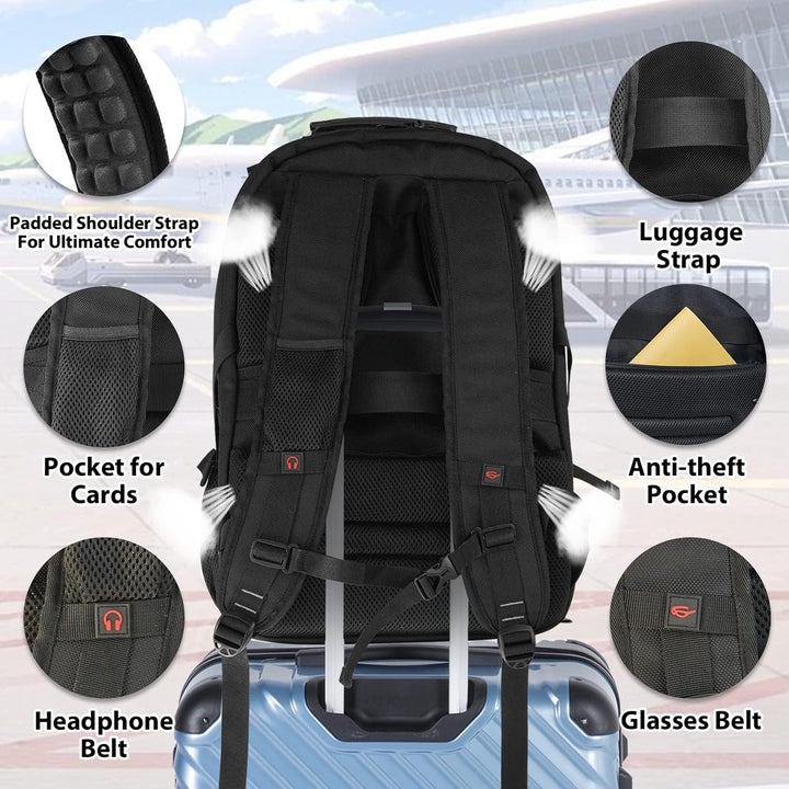 55-L-Extragroßer Reise-Laptoprucksack mit USB-Ladefunktion und RFID-Schutz