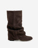 Damen Slouchy kniehohe Stiefel mit verborgenem Absatz, abgerundeter Spitze, Dunkle Schokolade