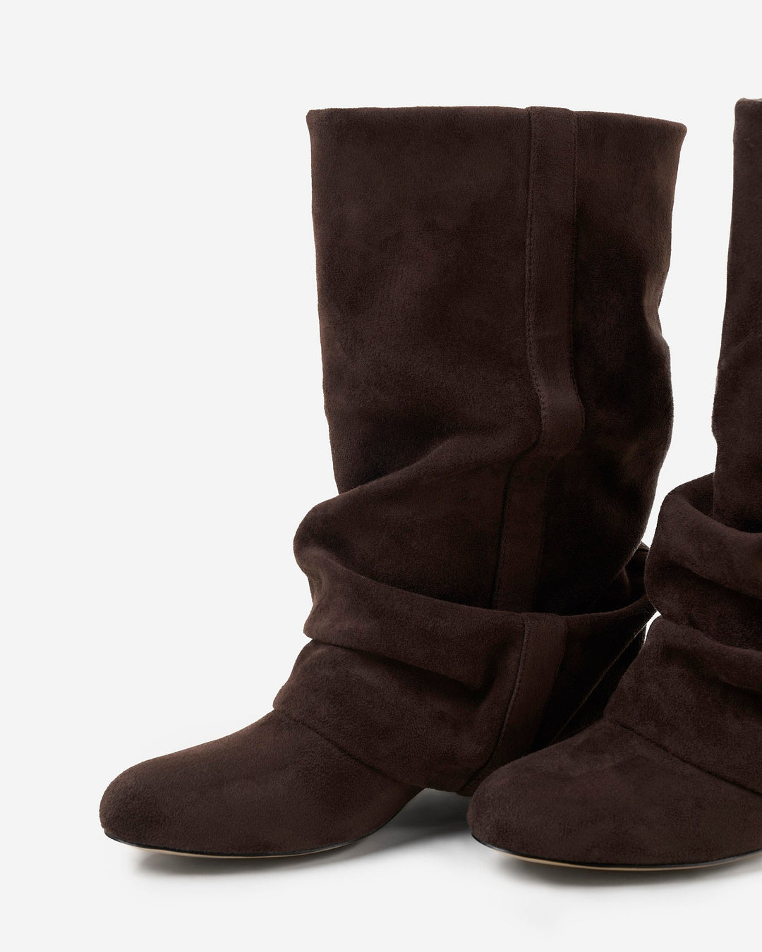 Damen Slouchy kniehohe Stiefel mit verborgenem Absatz, abgerundeter Spitze, Dunkle Schokolade