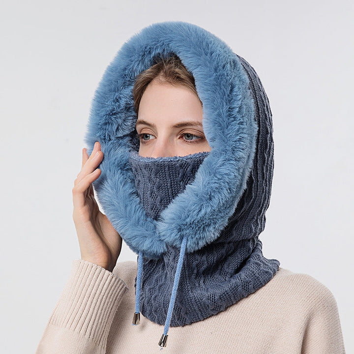 Plüsch-Kapuzenmütze mit Schal für Damen – warm und winddicht