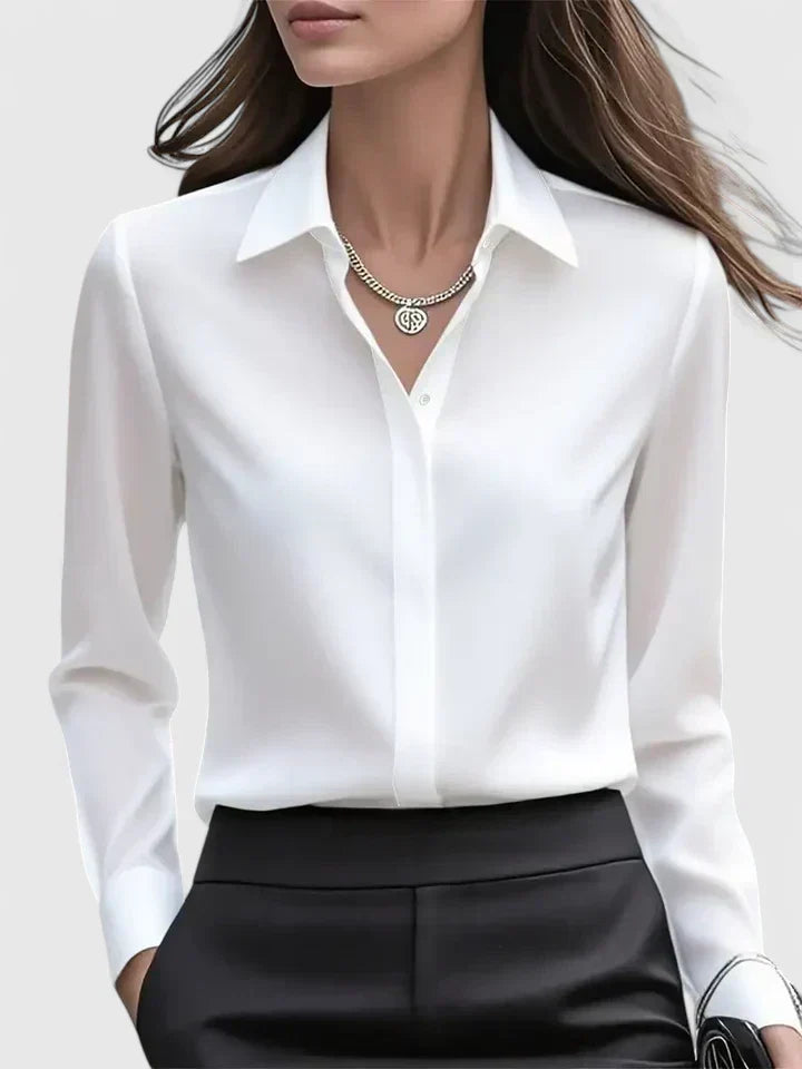 Damen Satin-Langarmbluse – elegante Bürobluse