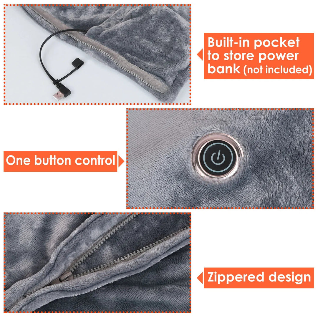 Tragbare USB-Decke mit Reissverschluss und Powerbank-Tasche, 3 Stufen