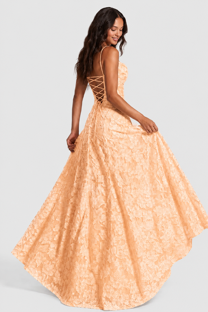 Erhöhtes 3D-Blumen-Spitzen A-Linien Midi-Maxi-Kleid mit drapiertem Ausschnitt