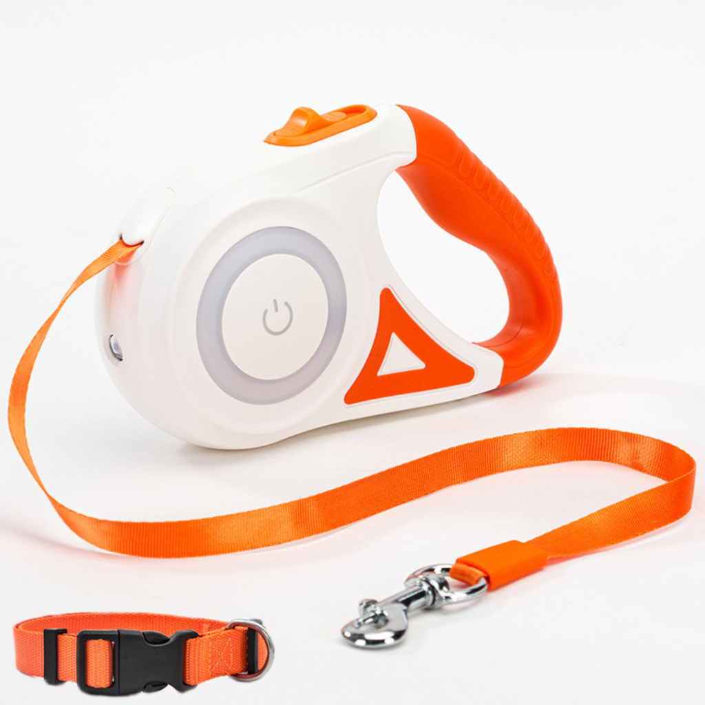 Einziehbare Hundeleine mit LED-Spotlight und Halsband