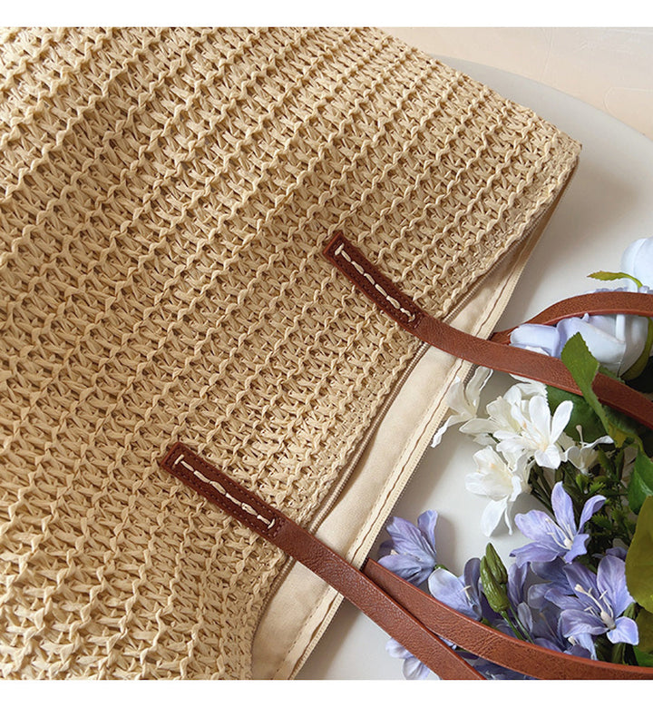 Geflochtene Korbtasche mit Ledergriffen – SummerBreeze Tasche