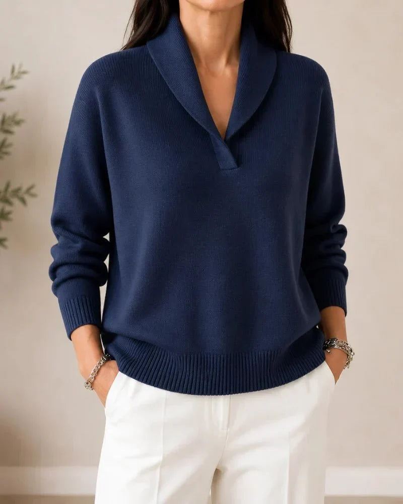 Weicher V-Ausschnitt-Pullover mit Schalkragen