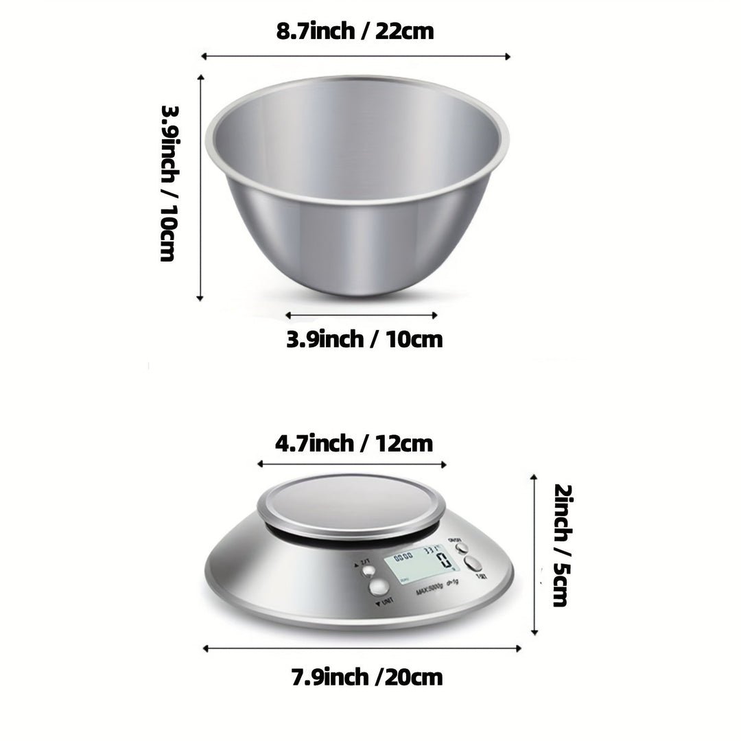 Digitale Küchenwaage mit Edelstahlschüssel – Präzision mit Temperatursensor und Timer-Funktion zum Kochen und Backen