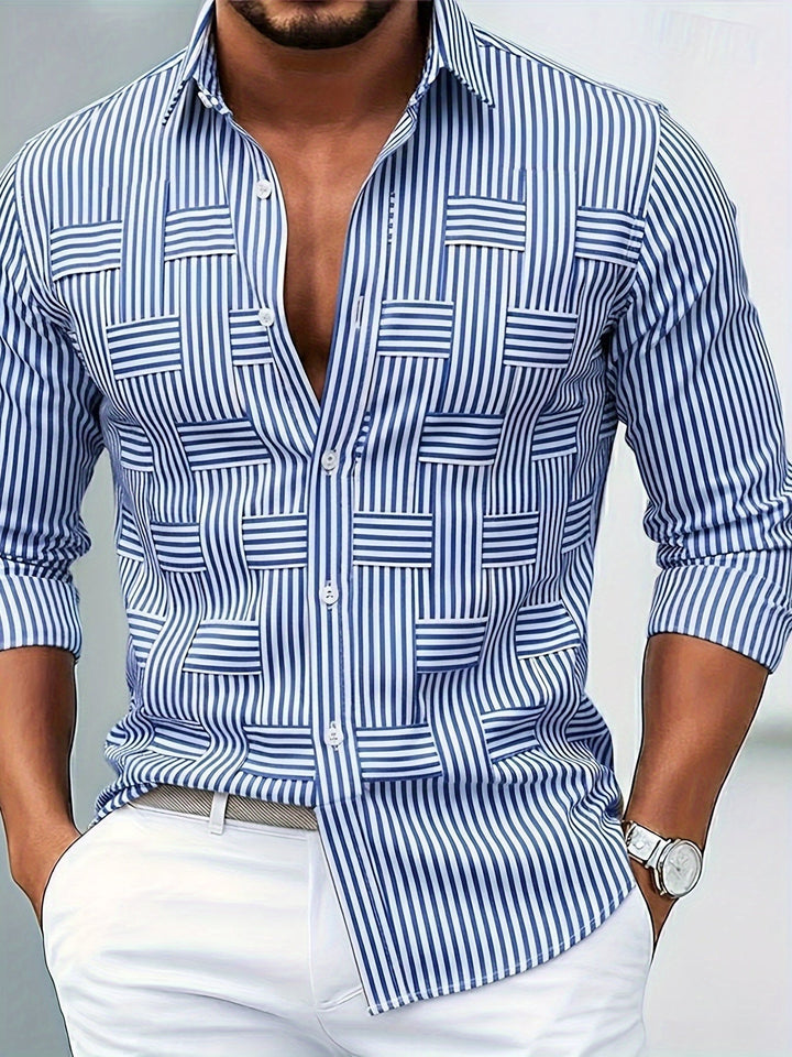 Herren-Vintage-gestreiftes Langarm-Hemd mit eingetragenem Look