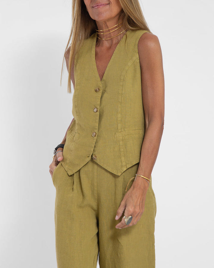 Leinen 2-teiliges Set mit weiter Hose und Weste – Alma