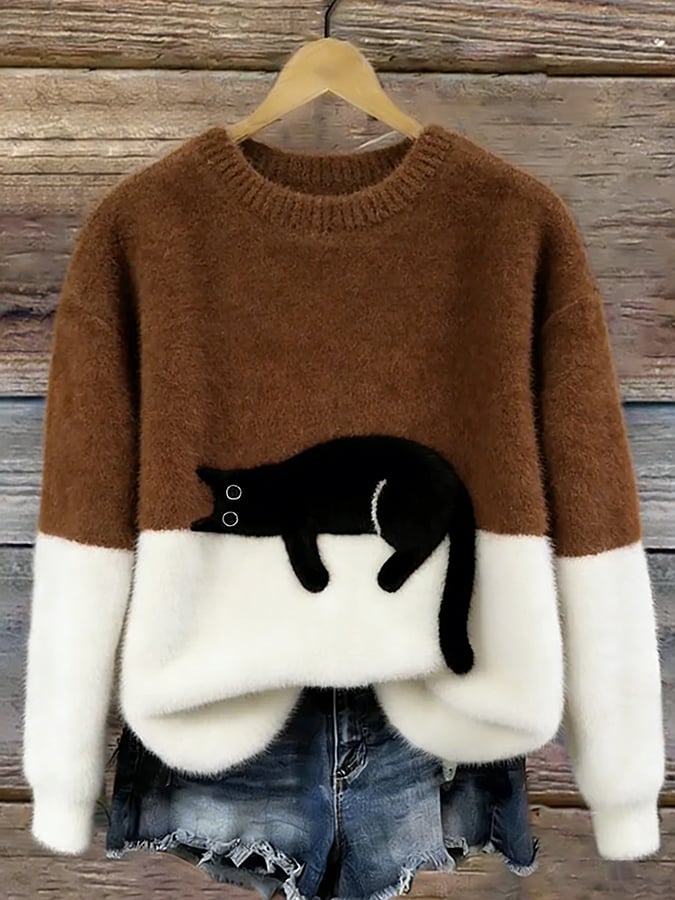 Oversized-Pullover mit Katzenprint