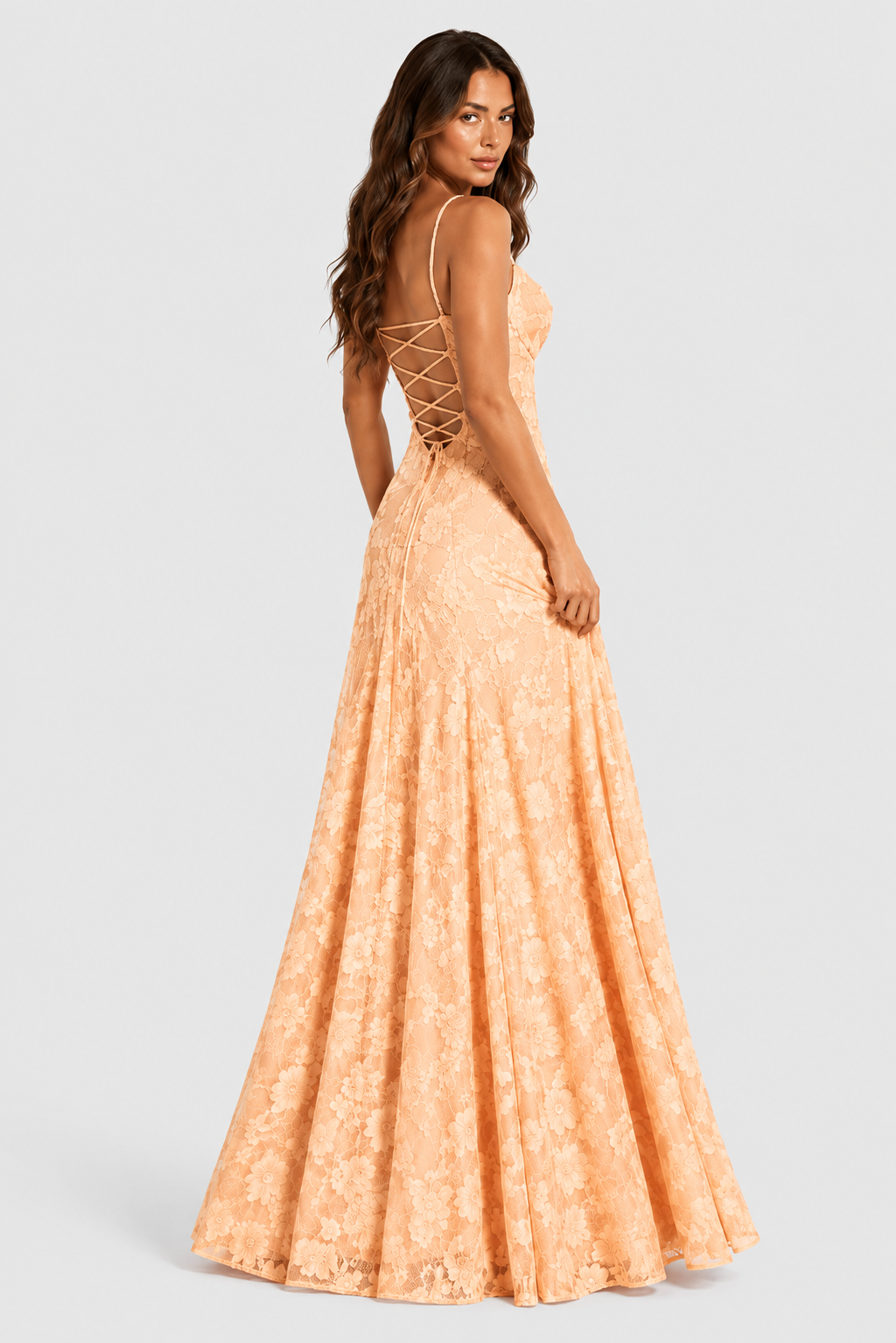 Erhöhtes 3D-Blumen-Spitzen A-Linien Midi-Maxi-Kleid mit drapiertem Ausschnitt