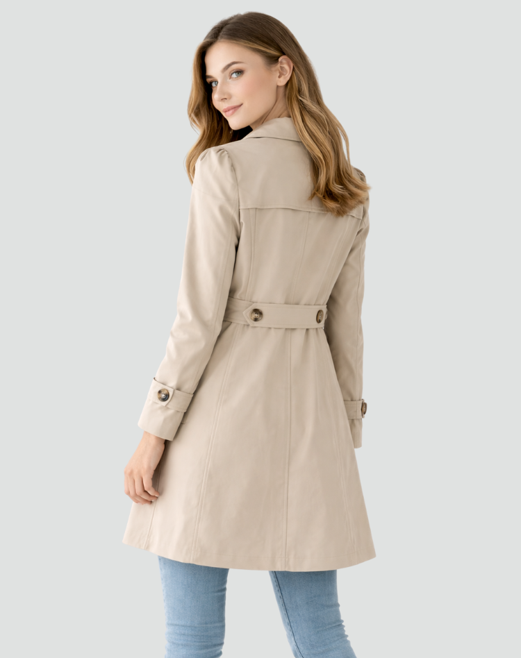 Taillierter Damen-Trenchcoat mit klassischem Revers, mittellang