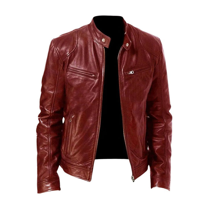 Klassische Lederjacke mit Stehkragen für Männer