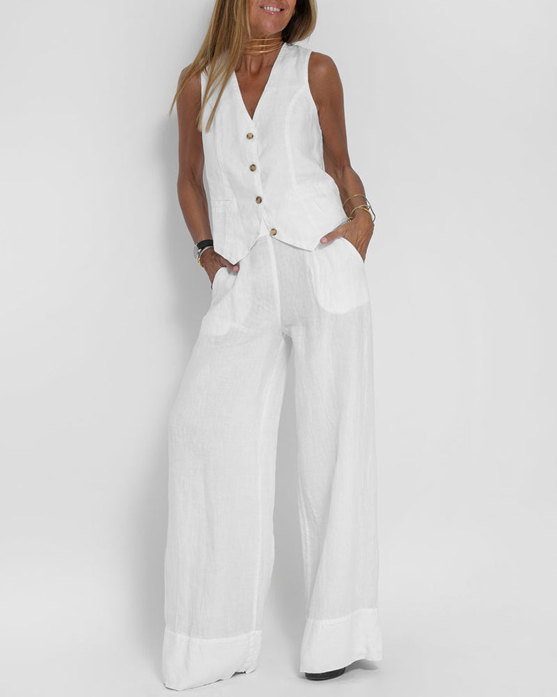 Leinen 2-teiliges Set mit weiter Hose und Weste – Alma
