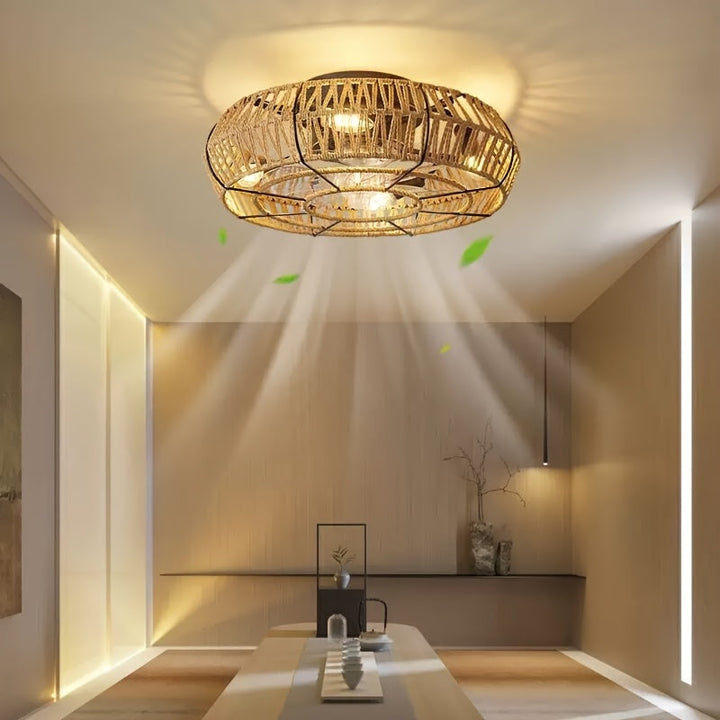 Amara Deckenventilator aus handgeflochtenem Luxus-Rattan - Ein Einrichtungselement im Zen-Stil, äußerst leise