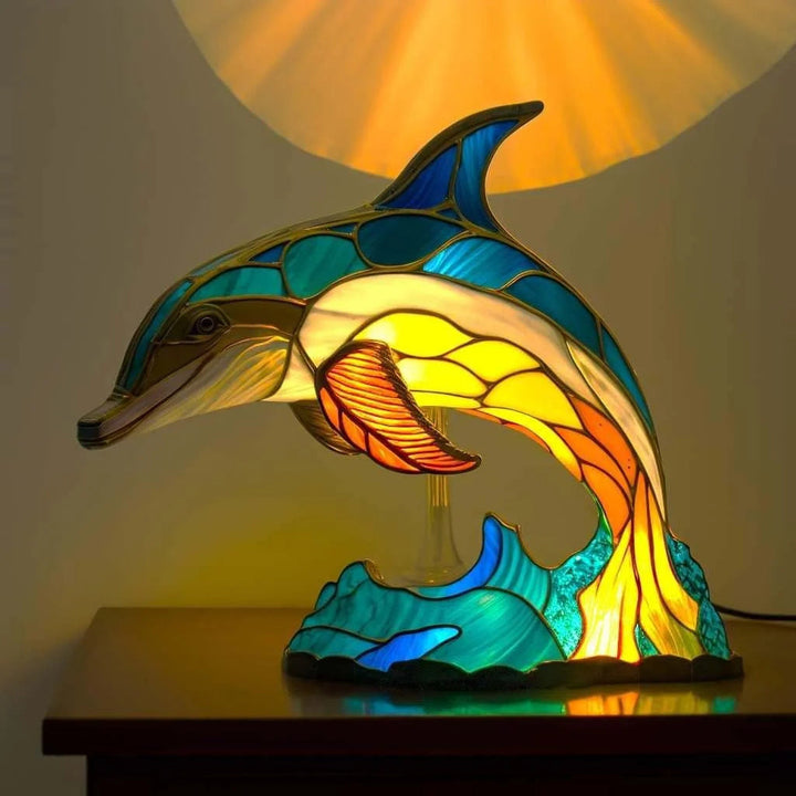 VitraGlow handgefertigtes Glas-Ornament | Elegante Tischlampe aus Harz und Glas mit lebendigen künstlerischen Mustern