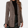 Damenkarierter Blazer mit einreihiger Knopfleiste, taillierte Passform, Braun