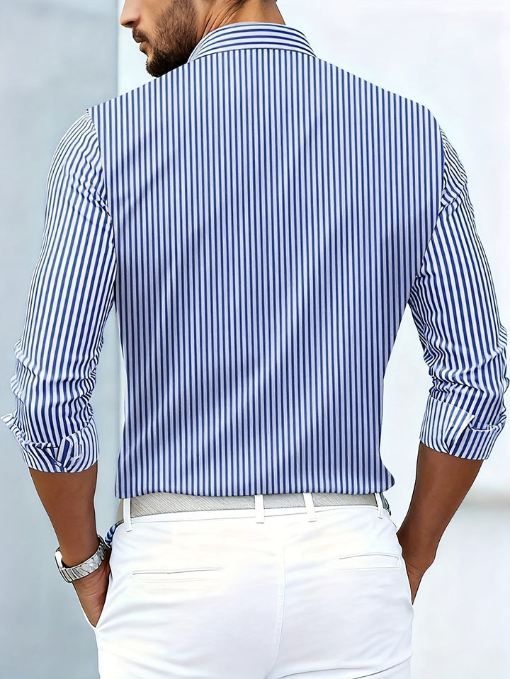 Herren-Vintage-gestreiftes Langarm-Hemd mit eingetragenem Look