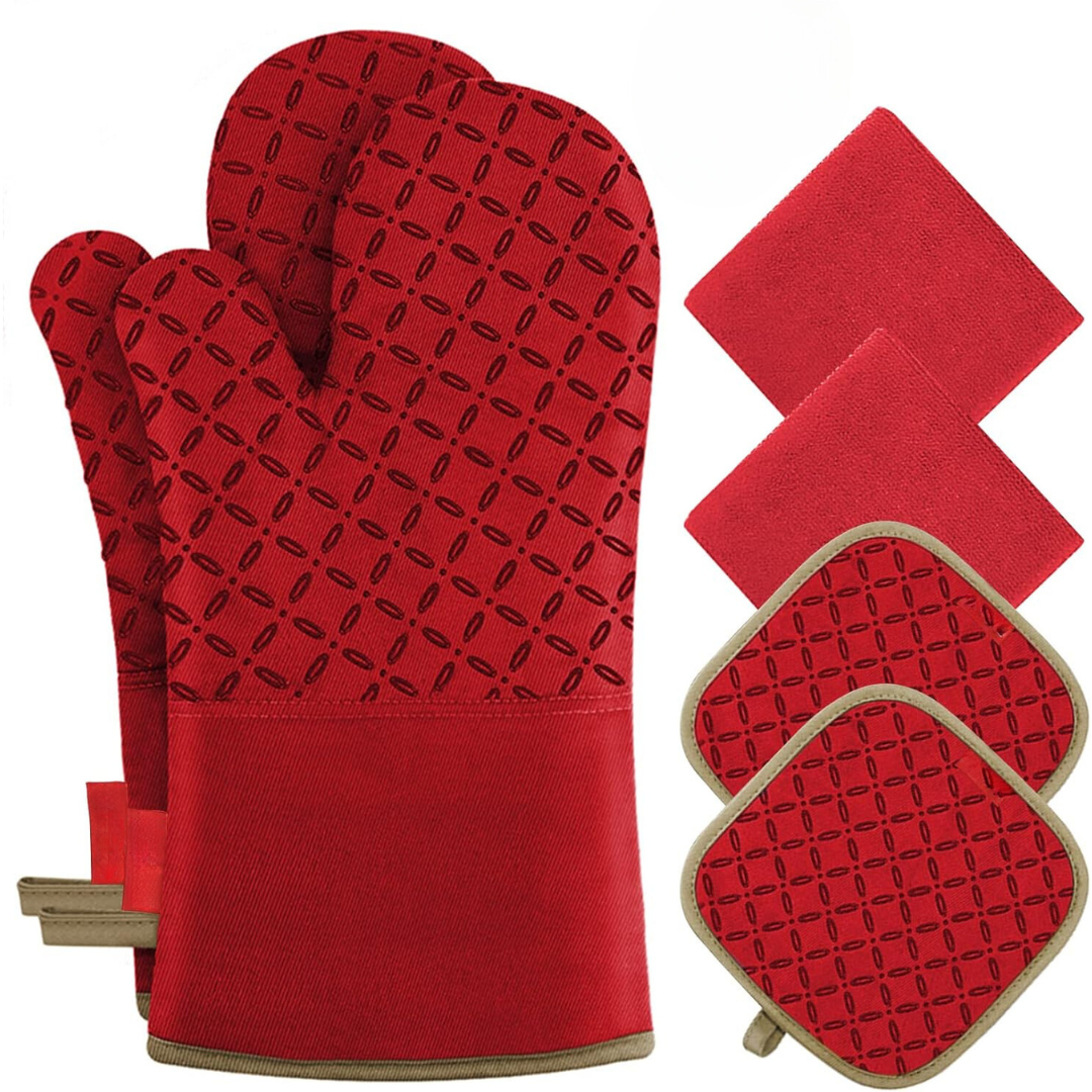 6-teiliges Set hitzebeständiger Ofenhandschuhe und Topflappen