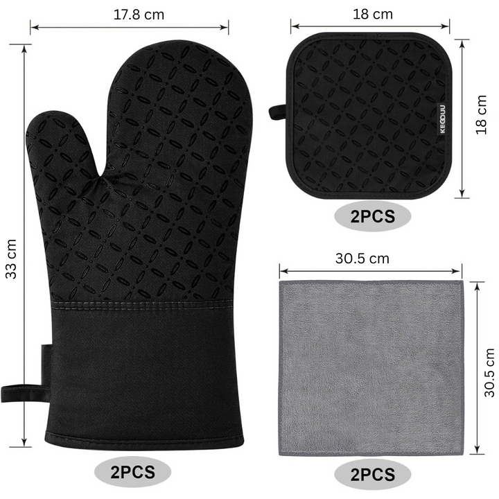 6-teiliges Set hitzebeständiger Ofenhandschuhe und Topflappen