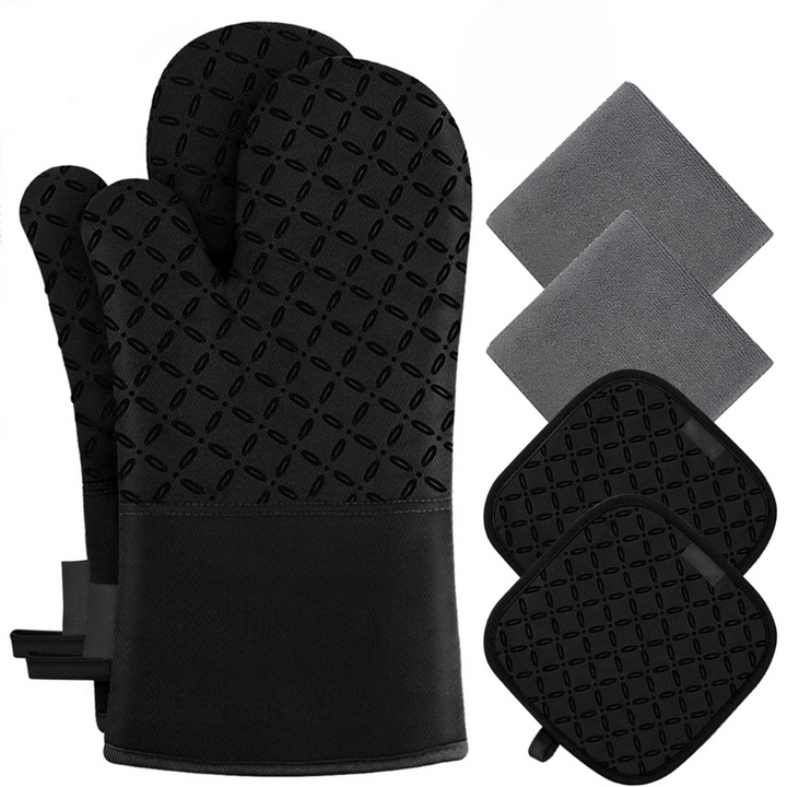6-teiliges Set hitzebeständiger Ofenhandschuhe und Topflappen