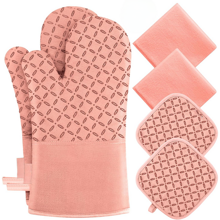 6-teiliges Set hitzebeständiger Ofenhandschuhe und Topflappen