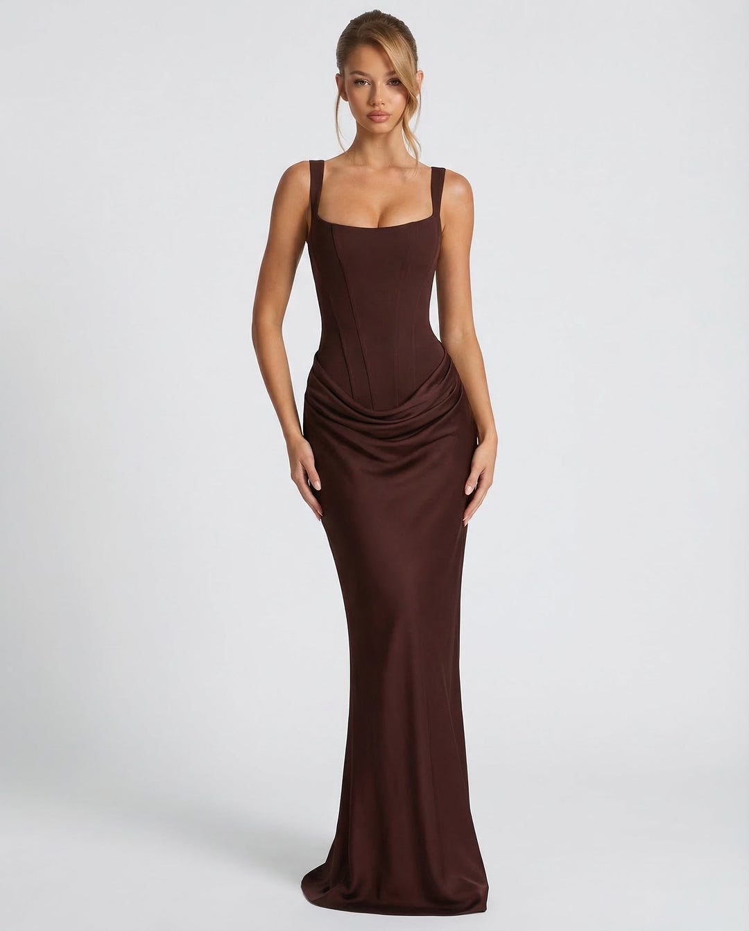 Damen-Maxi-Korsettkleid mit drapierter Taille und geformter Silhouette