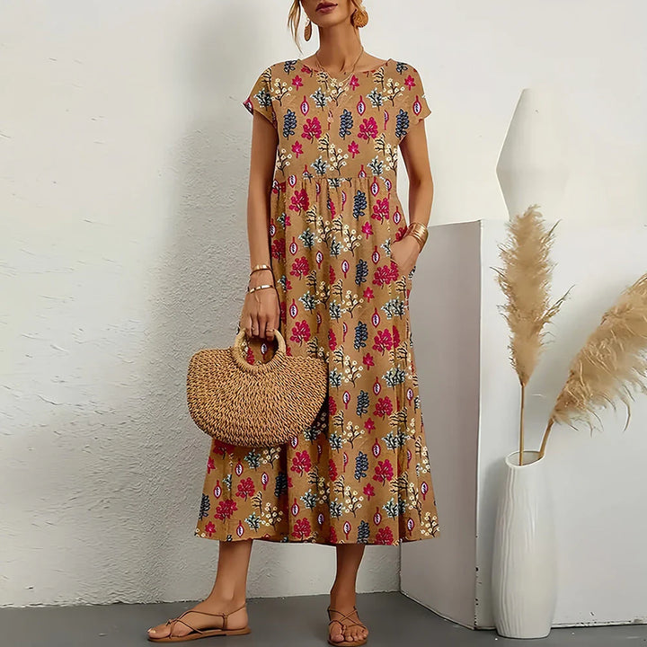 Casual-Midikleid für Damen aus Baumwoll-Leinen-Mischung
