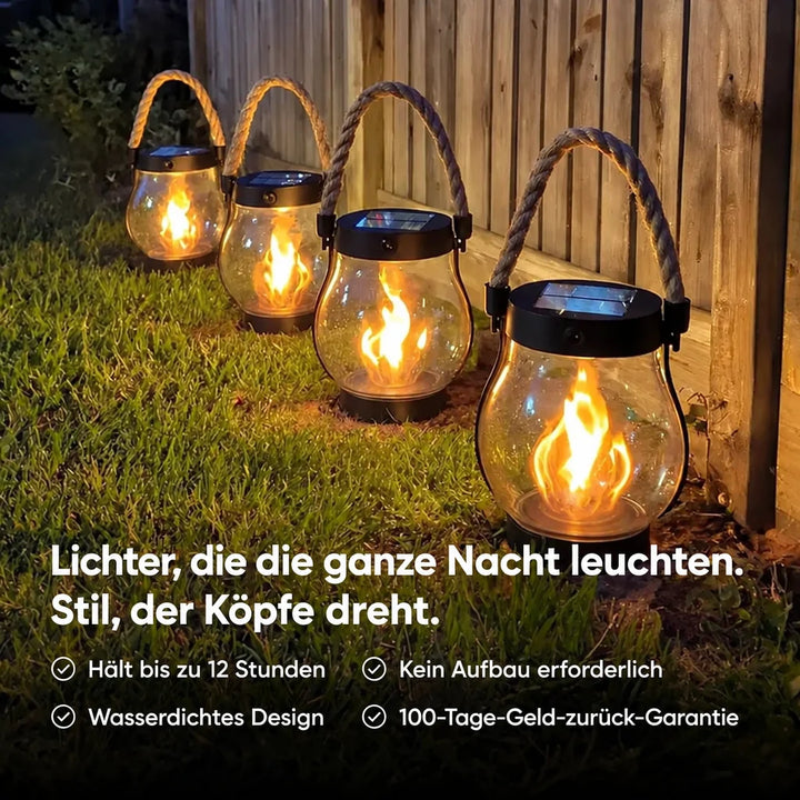 Solar-Laterne für den Aussenbereich mit flackerndem Flammeneffekt