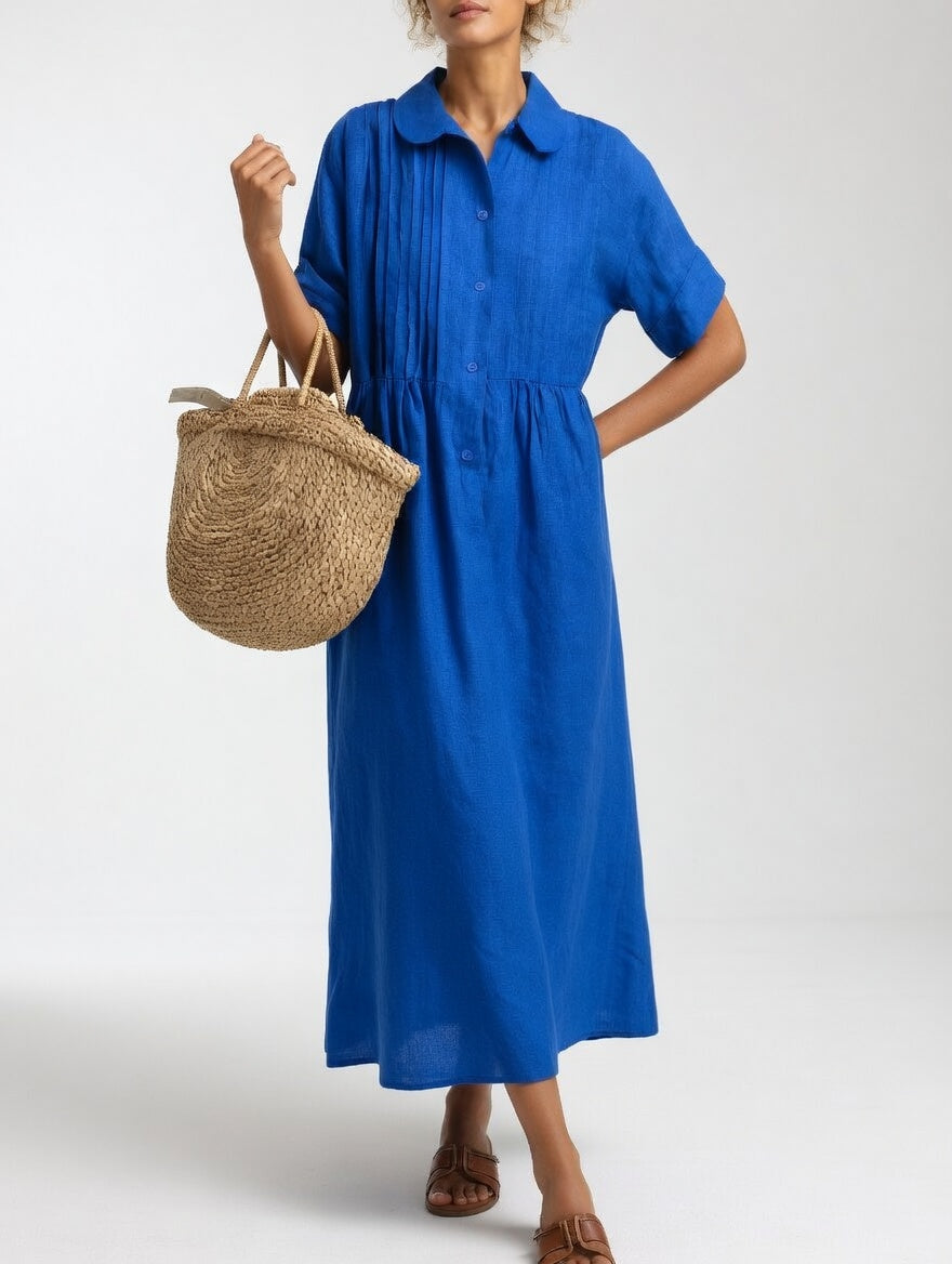 Lässiges Maxi-Hemdkleid aus Baumwolle mit Knopfleiste und kurzen Ärmeln
