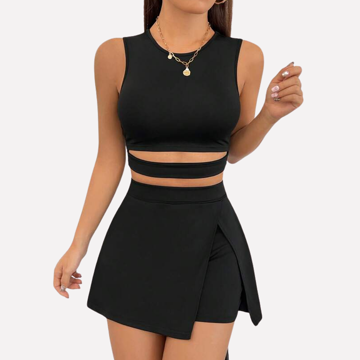 Damen Shirt-Weste und Split-Skorts-Set