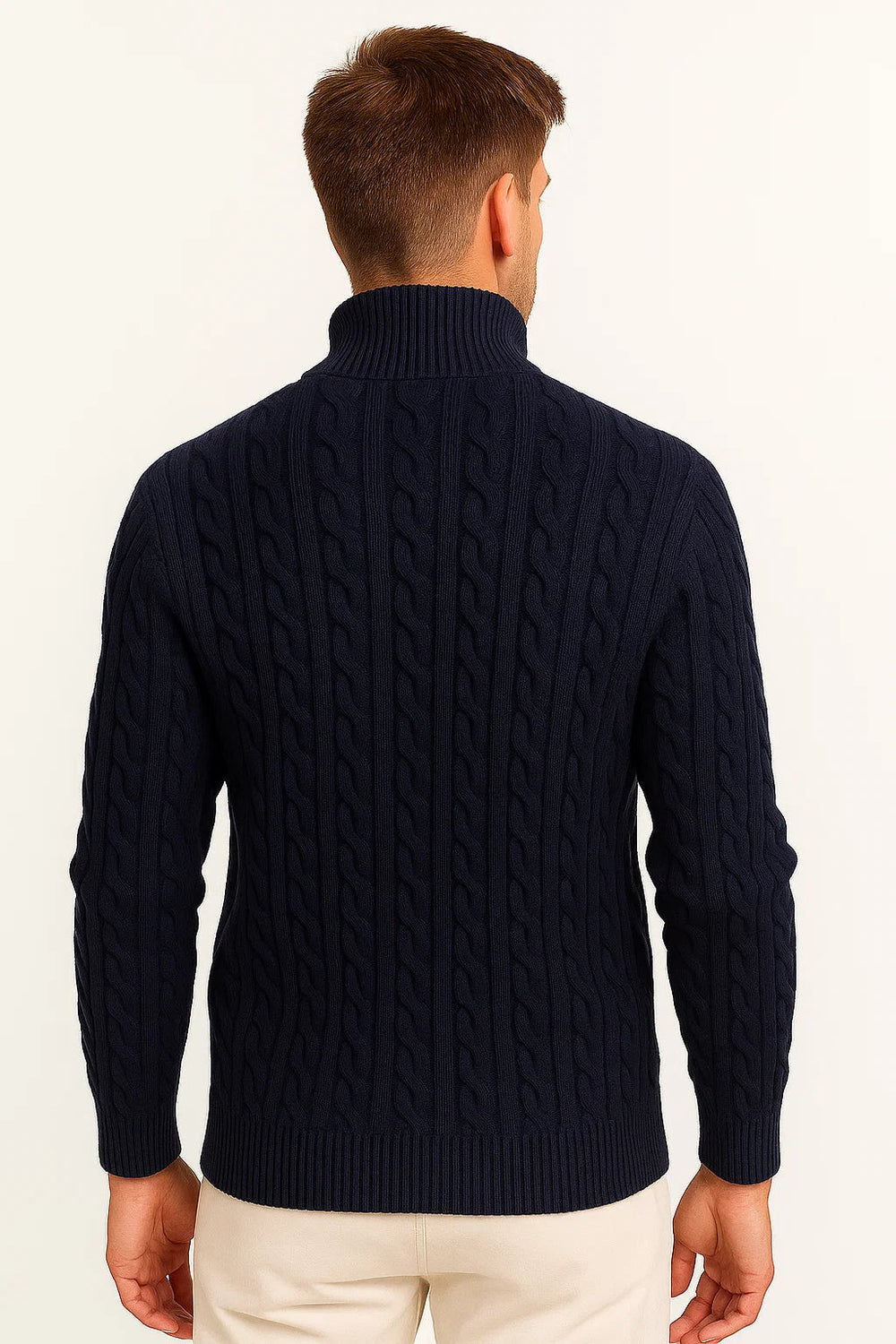 Zopfstrick-Herrenpullover mit Viertelreissverschluss - Edmond