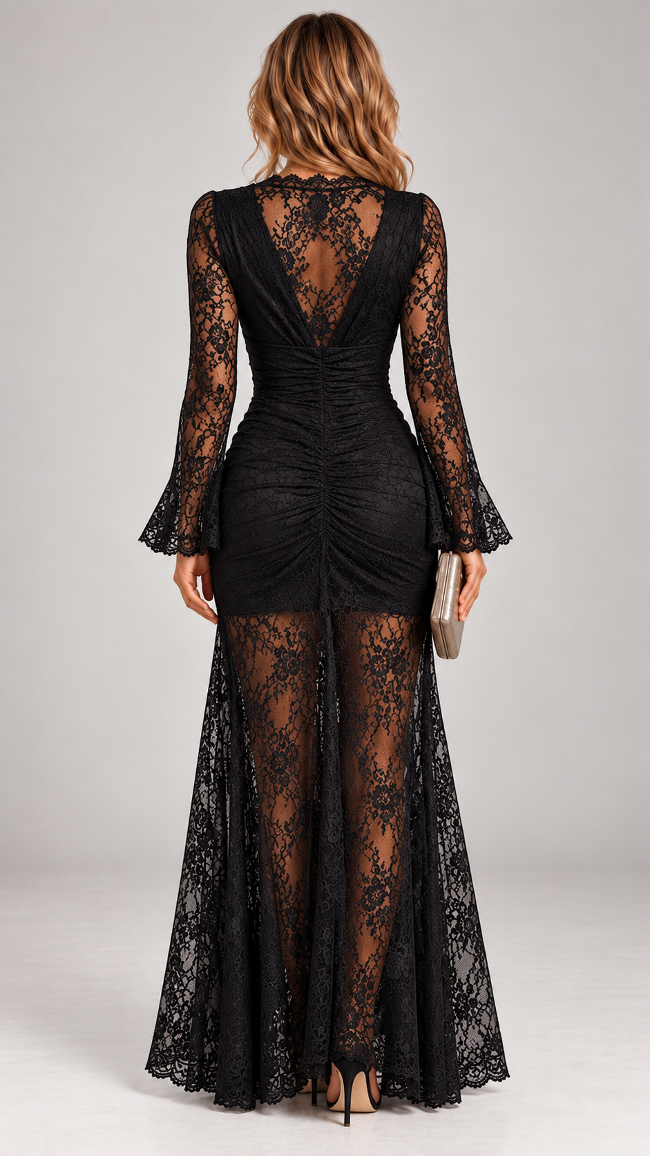 Langes Abend-Maxikleid mit V-Ausschnitt und Seitenschlitz