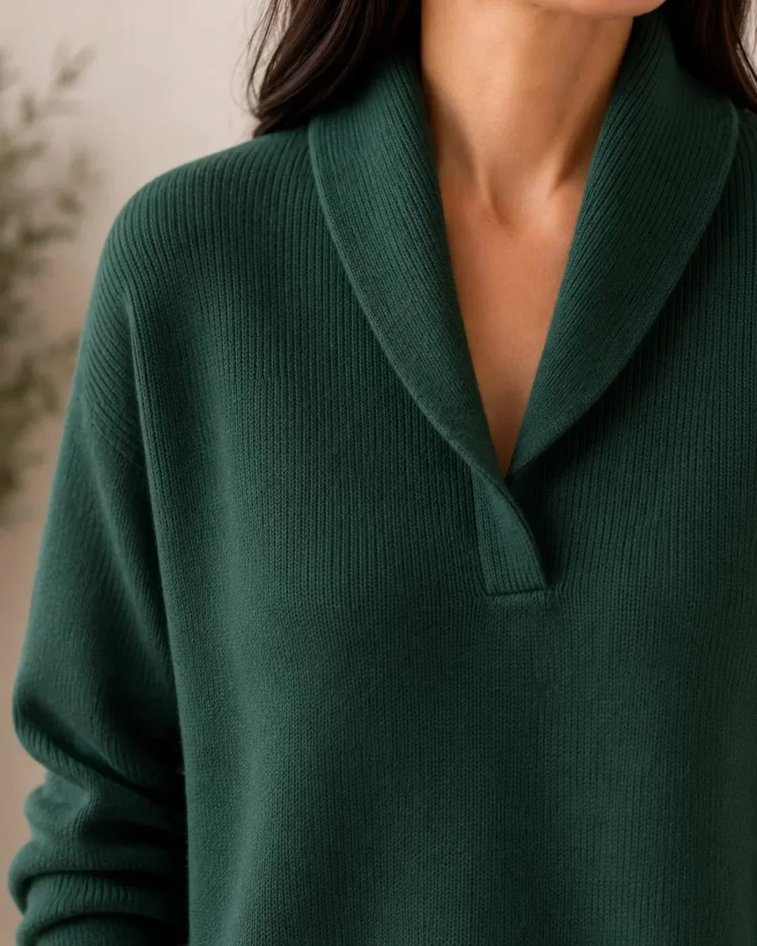 Weicher V-Ausschnitt-Pullover mit Schalkragen