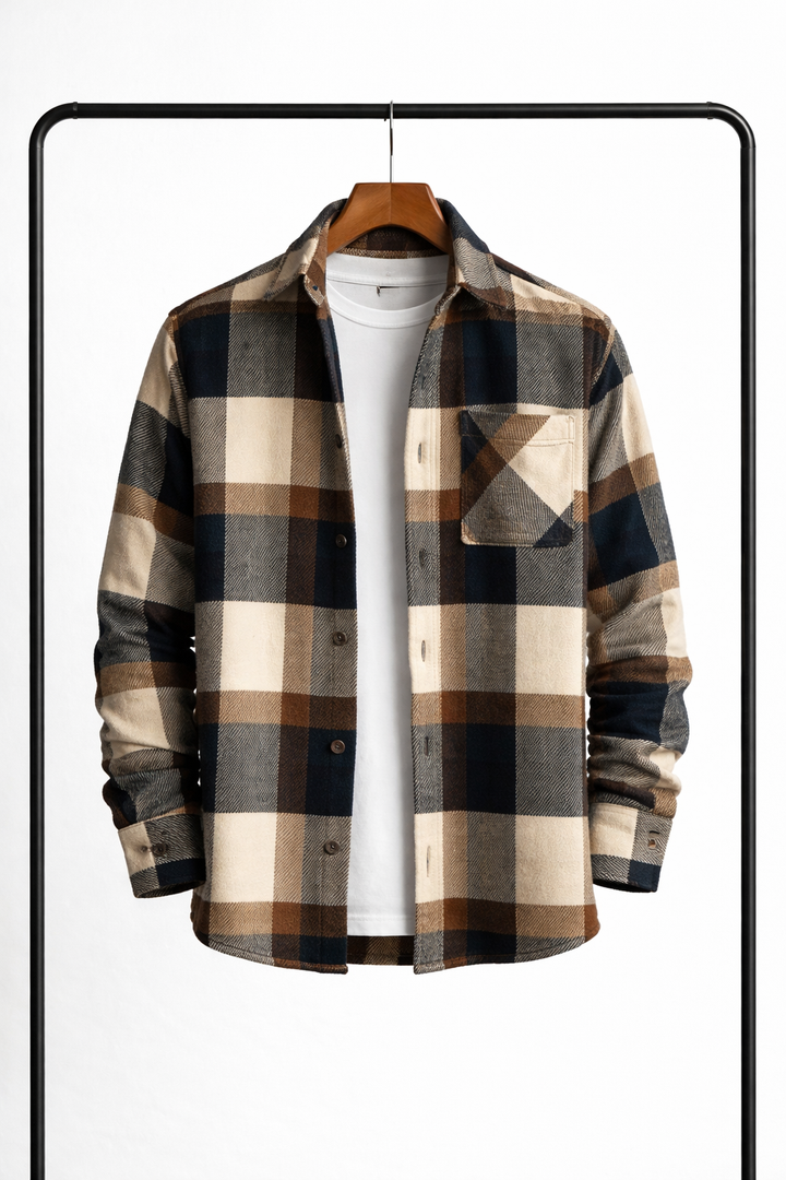 Klassisches kariertes Herren-Übershirt – warme, bequeme Zwischenschicht-Hemdjacke