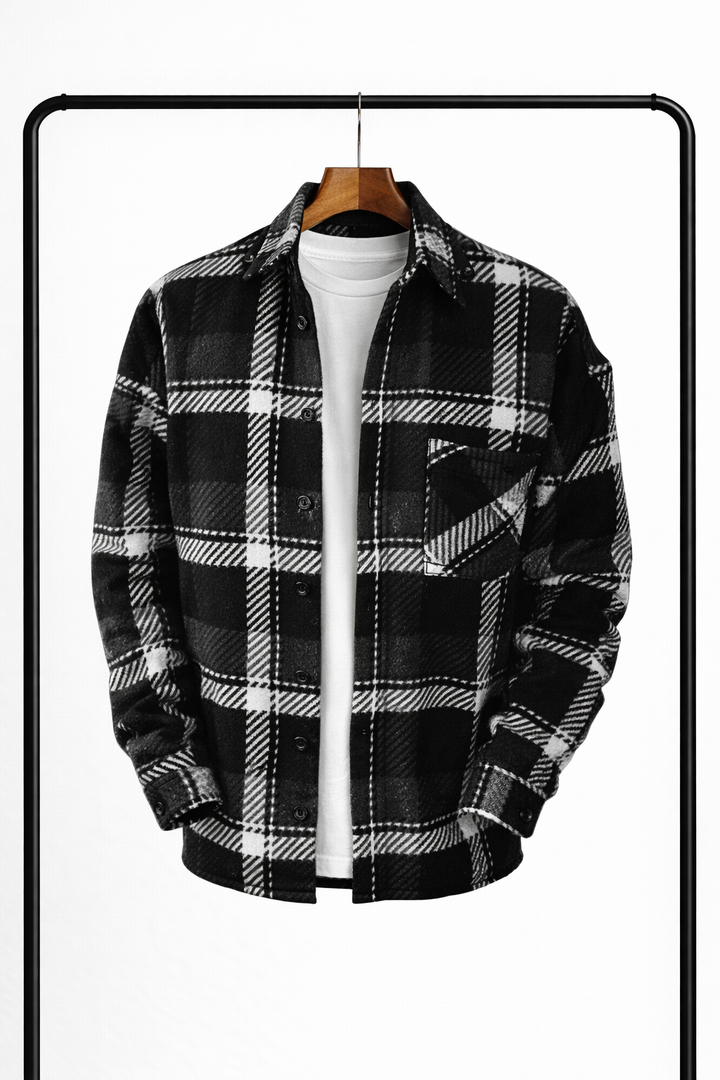 Klassisches kariertes Herren-Übershirt – warme, bequeme Zwischenschicht-Hemdjacke
