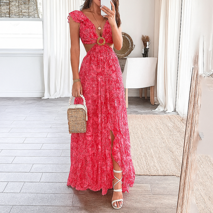 Maxikleid mit Blumenprint und V-Ausschnitt