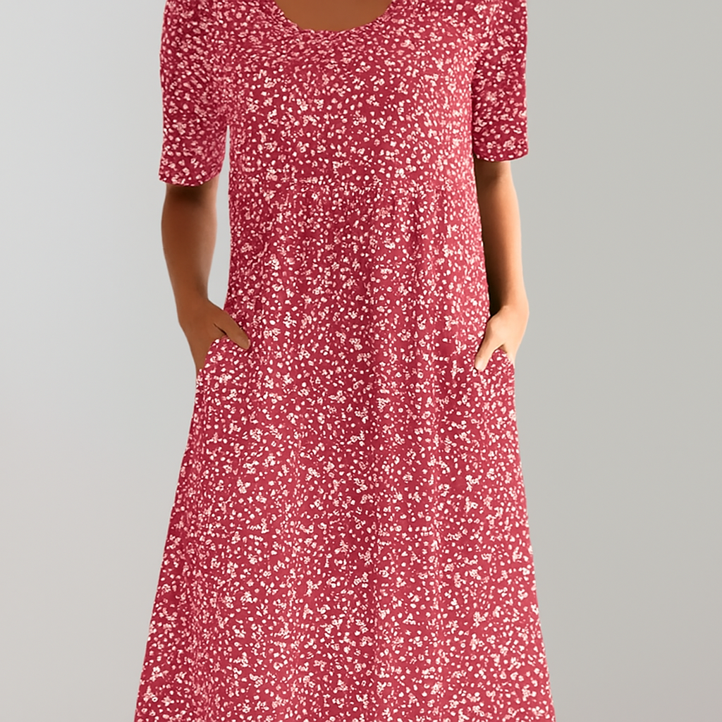 Blumiges Midikleid mit hoher Taille und Taschen