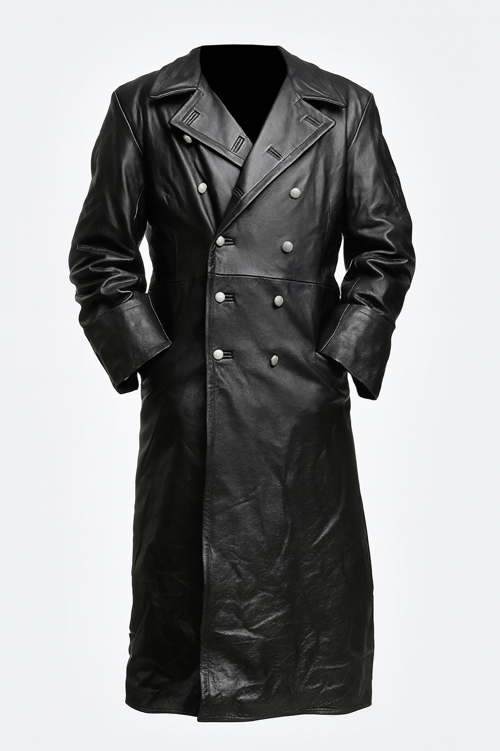 Kultiger Gothic-Leder-Trenchcoat im Stil des Zweiten Weltkriegs für Herren