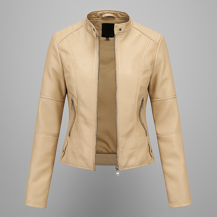 Taillierte rote Leder-Motorradjacke für Damen