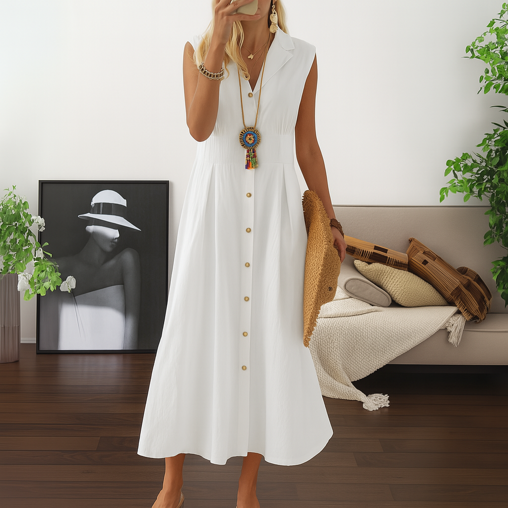Fließendes A-Linien-Maxikleid mit Knopfleiste