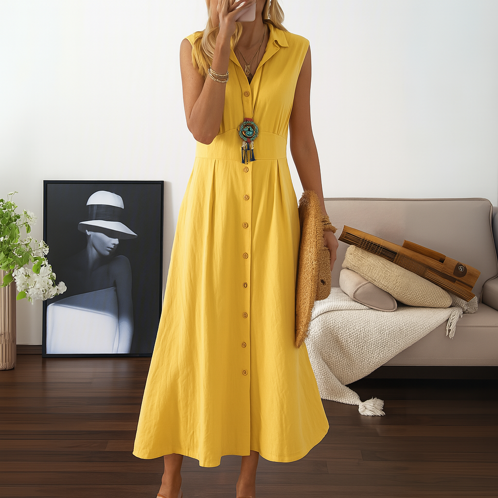 Fließendes A-Linien-Maxikleid mit Knopfleiste
