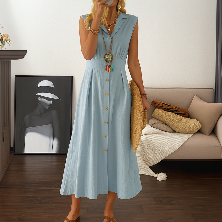 Fließendes A-Linien-Maxikleid mit Knopfleiste