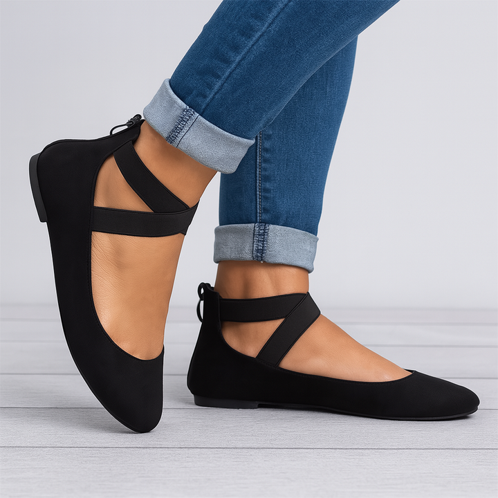 Ballerinas mit elastischem Riemen und Wildlederfinish