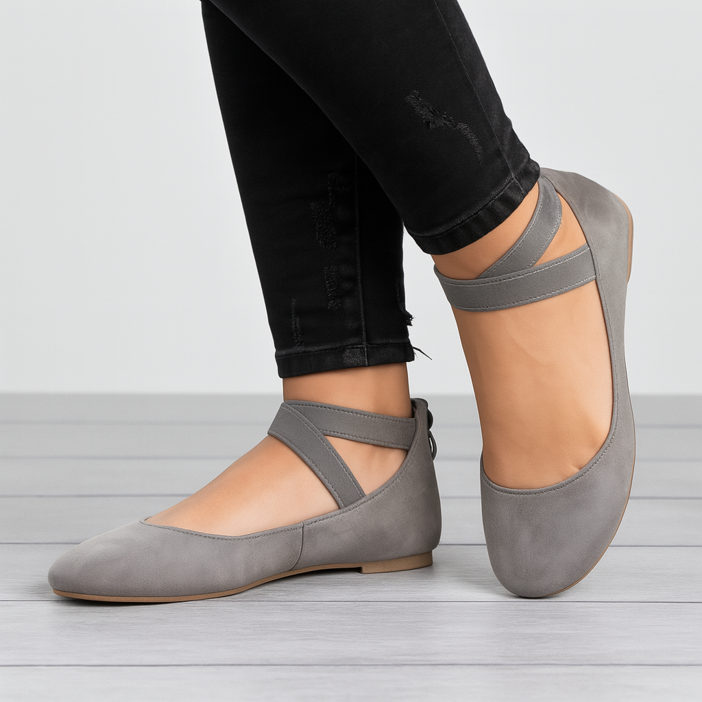 Ballerinas mit elastischem Riemen und Wildlederfinish