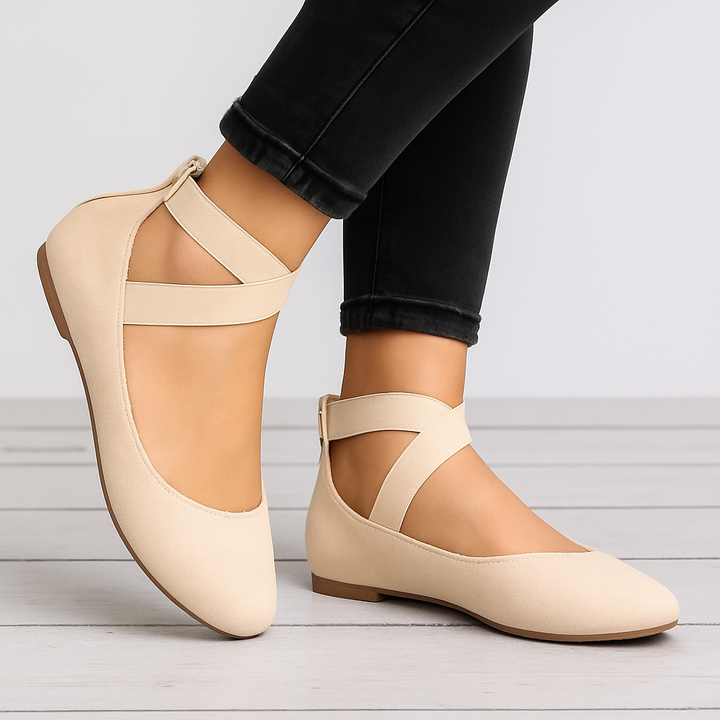 Ballerinas mit elastischem Riemen und Wildlederfinish