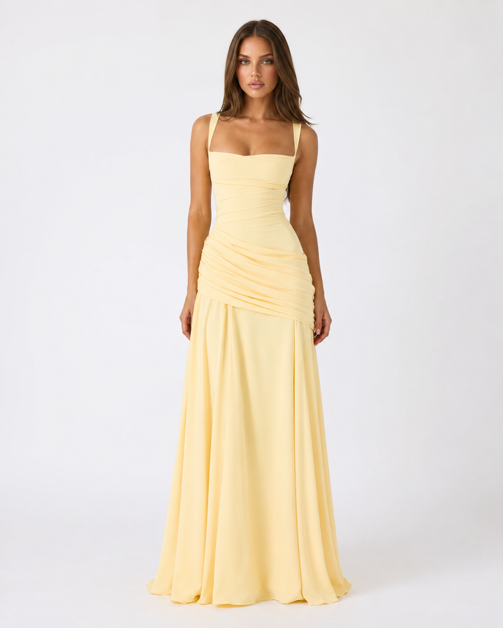 Fließendes Maxikleid aus Chiffon mit Wasserfallausschnitt und Schnürung am Rücken