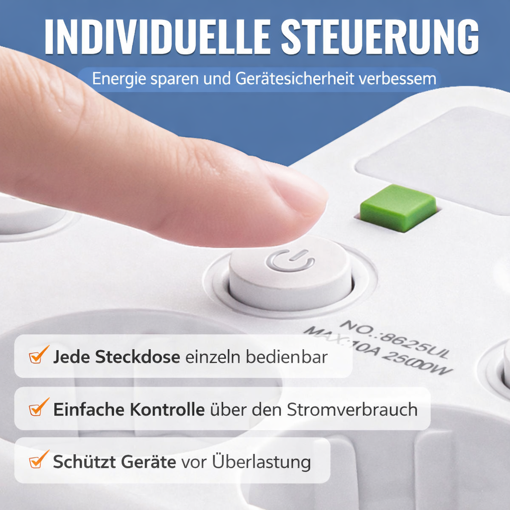 Steckdosenleiste mit USB und Schaltern | Mehrfachsteckdosen-Überspannungsschutz 2500 W